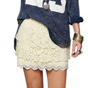 Free People Ivory Floral Lace Mini Skirt
